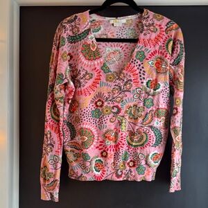Boden Pink Floral Long Sleeve V-Neck Top